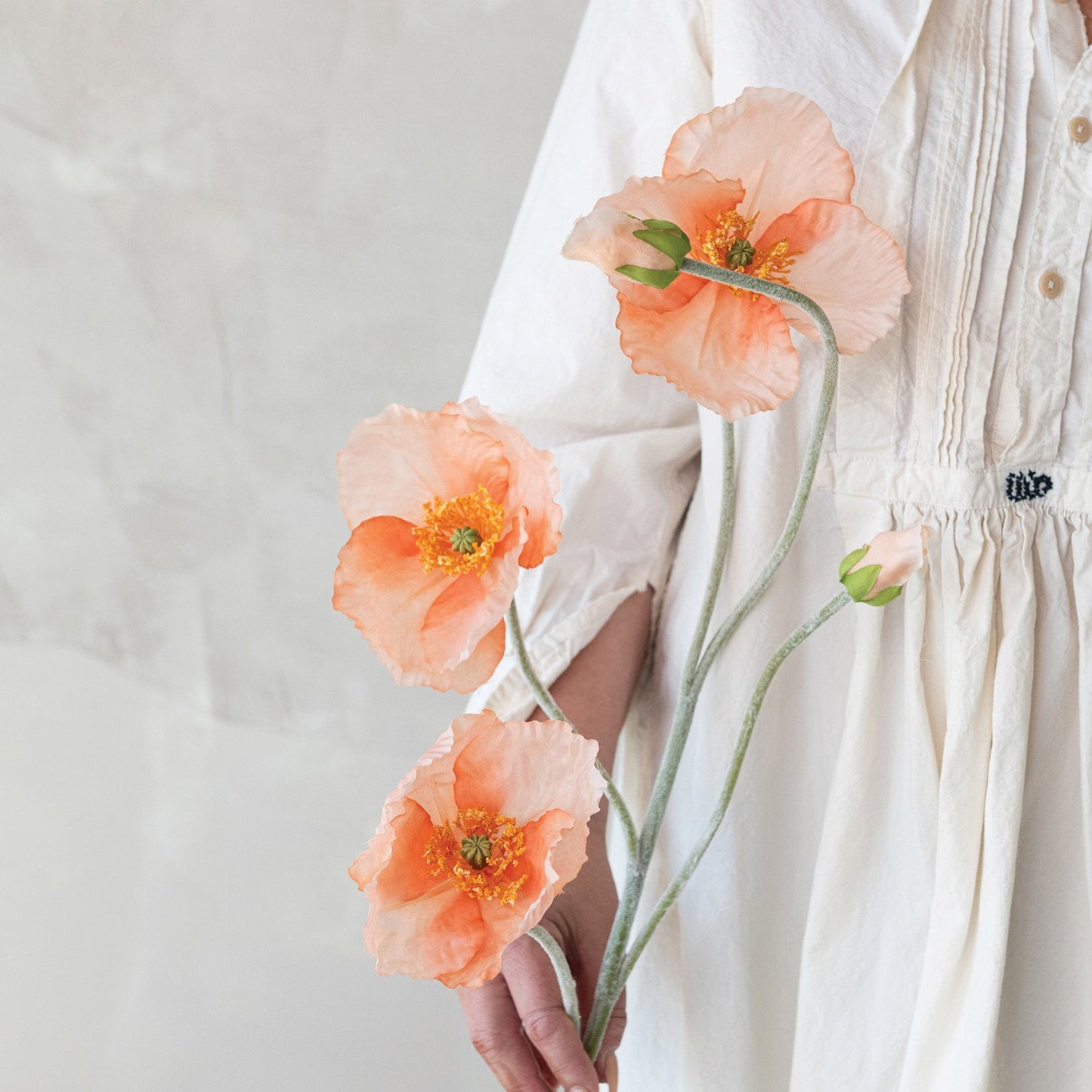 Faux PoppyFlower Pick with four peach poppies. Available sizes: 16", 24".