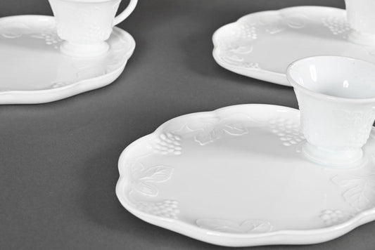 Milk Glass Snack Plates and Cups