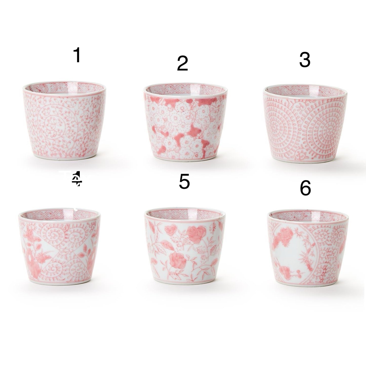 Pink Chinoiserie cachepot with hand-painted floral and geometric patterns in porcelain. Available in small and large sizes.