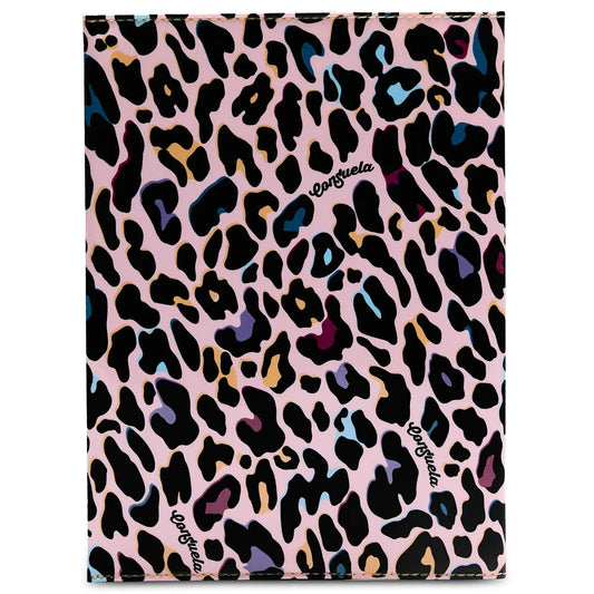 Consuela Notebook, Ruth: rectangular, pink leopard print with "consuela" text; available in standard composition notebook size.