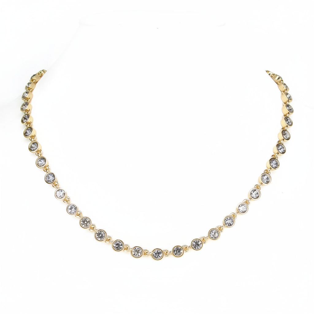 The Crew Gray Diamond Necklace has round, bezel-set gray gemstones spaced along a gold chain. Available in multiple sizes.
