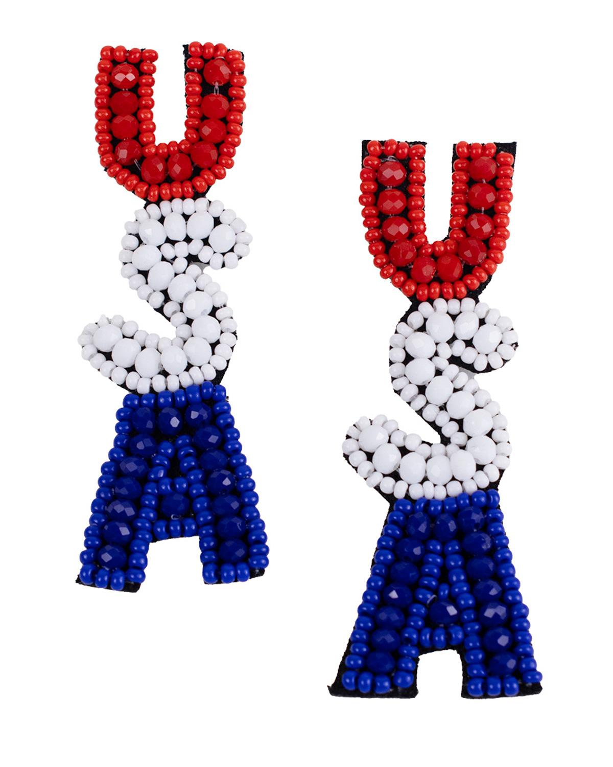 USA Beaded Earrings Red/White/Blue