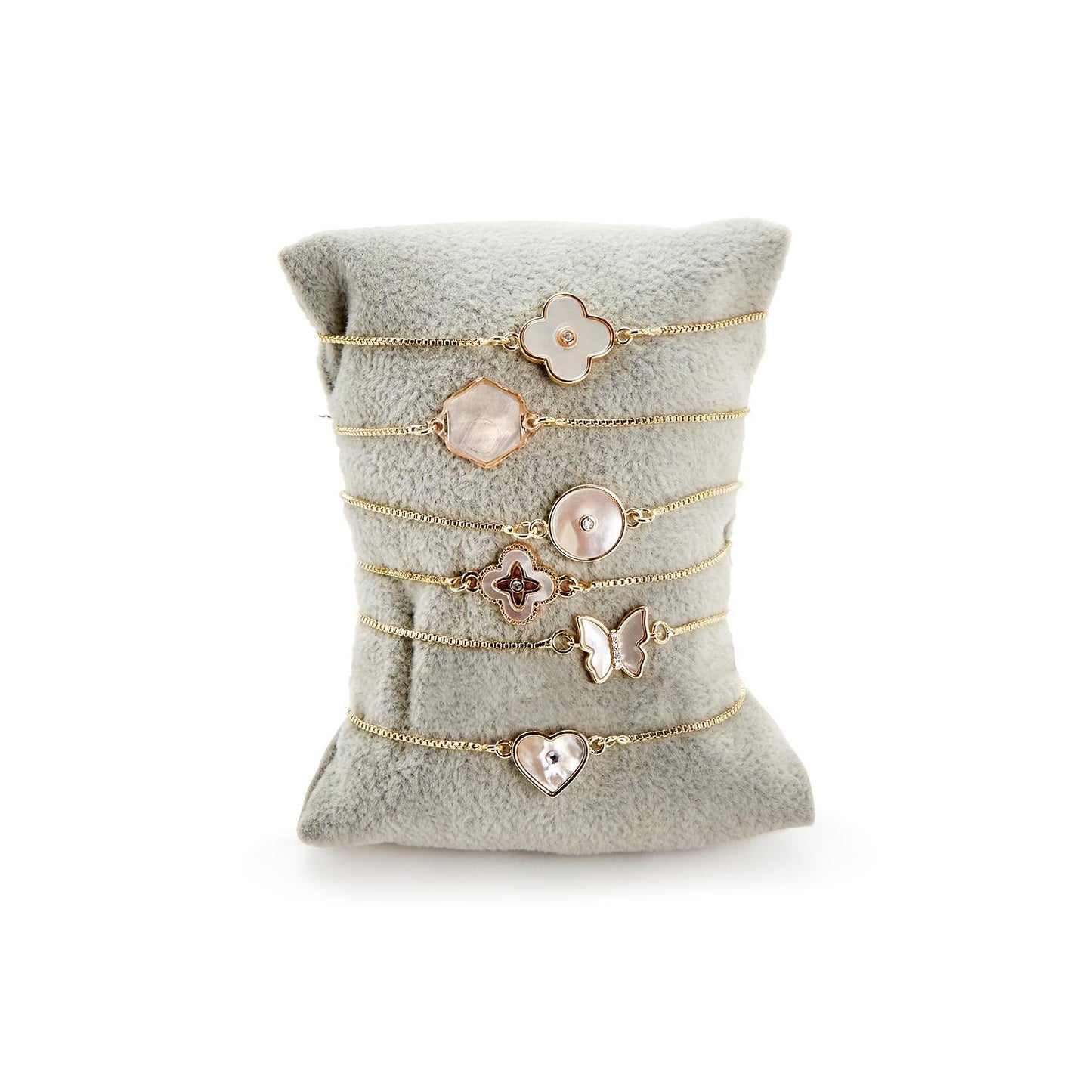 Gold chain bracelet with white accents and rhinestones, adjustable fit. Sizes: S, M, L.