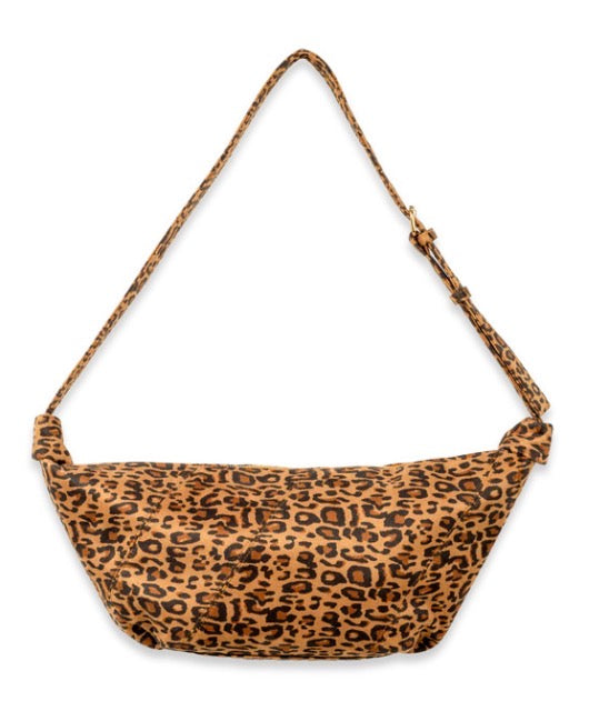 Cheetah Print Sophie Redleo Bag with brown and black leopard pattern, adjustable strap; available in small, medium, and large sizes.