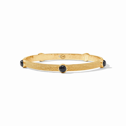 Cabochon Bangle by Julie Vos: textured 24K gold plate, four round black stones. Available in sizes S, M, L.