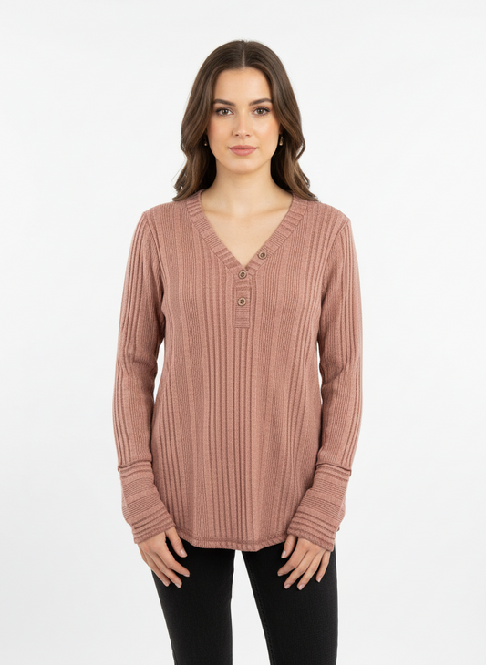 Mauve Ribbed Long Sleeve Top