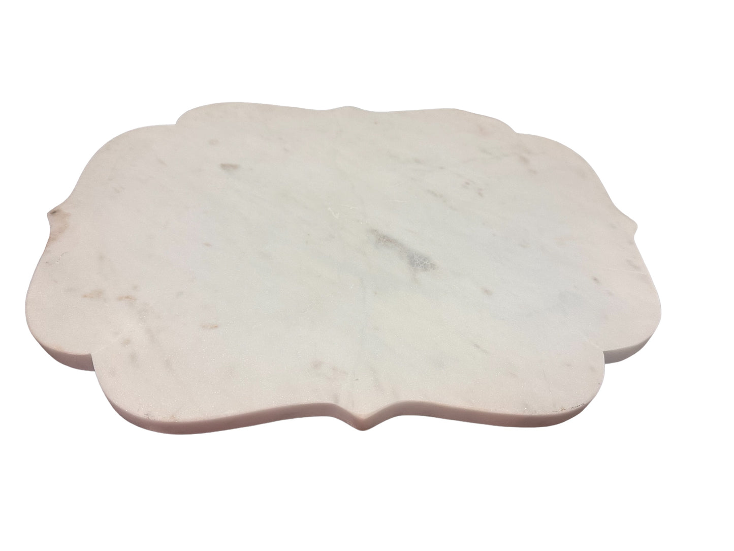 Rectangular White/Lavender Marble Board with ornate scalloped edges and a smooth, polished finish featuring light gray veining. Available sizes: 10"x14", 12"x18".