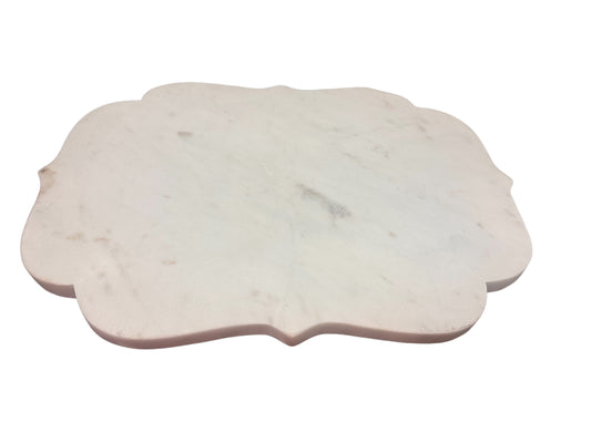 Rectangular White/Lavender Marble Board with ornate scalloped edges and a smooth, polished finish featuring light gray veining. Available sizes: 10"x14", 12"x18".