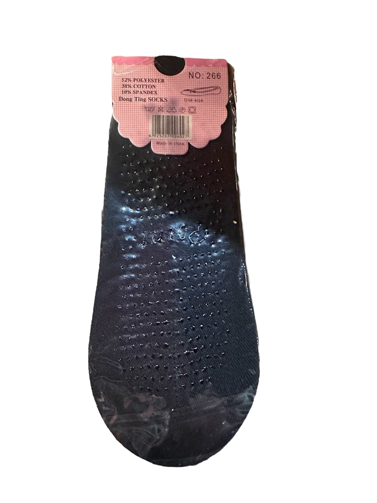 Black women's boat shape socks, polyester cotton with non-slip grips, sizes S-L, pink label and clear wrap, new.