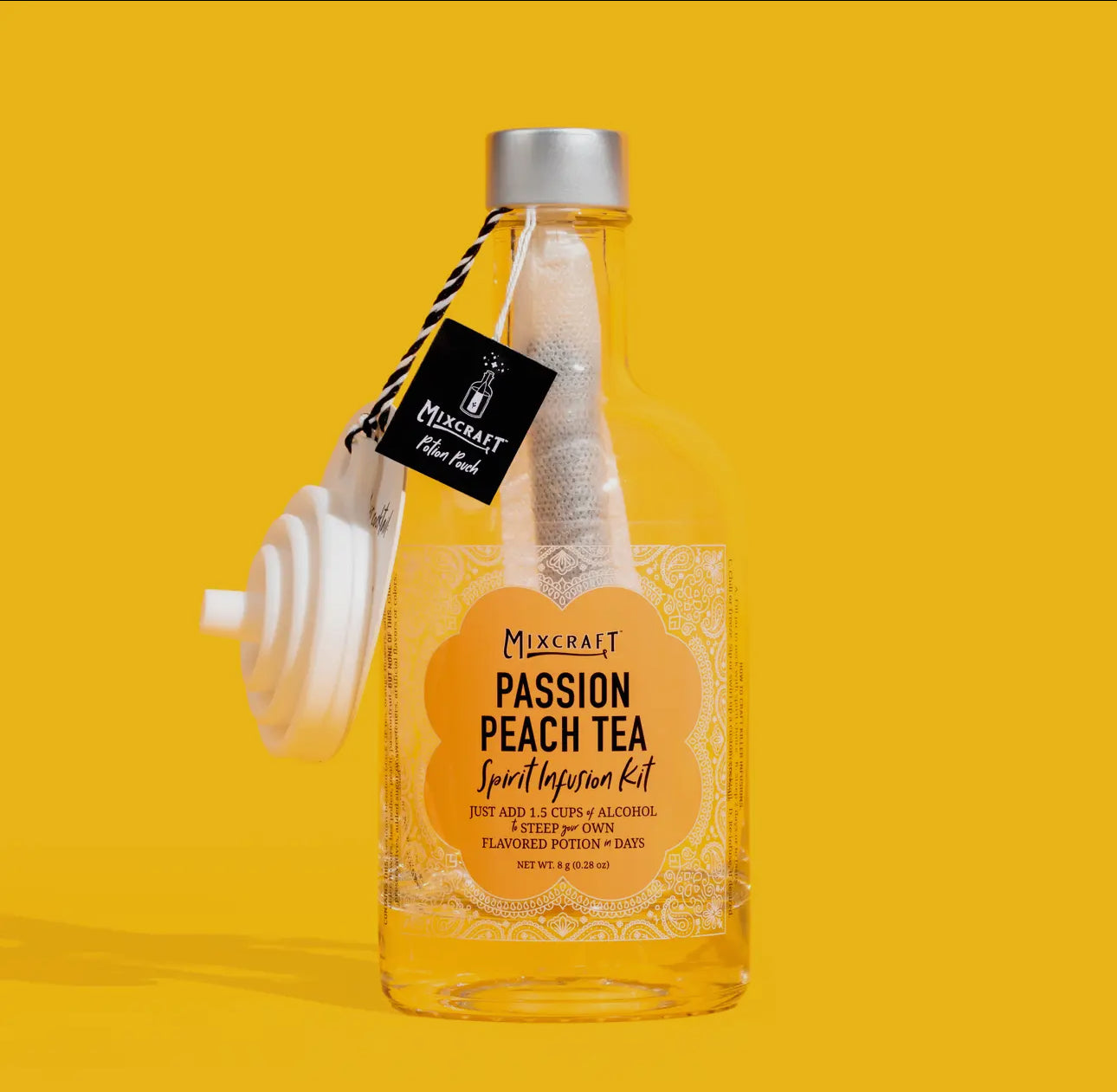 Clear "Spirit InFusion Kit" bottle with white infuser, white lid, and black tag. Available in 500ml and 1L sizes.