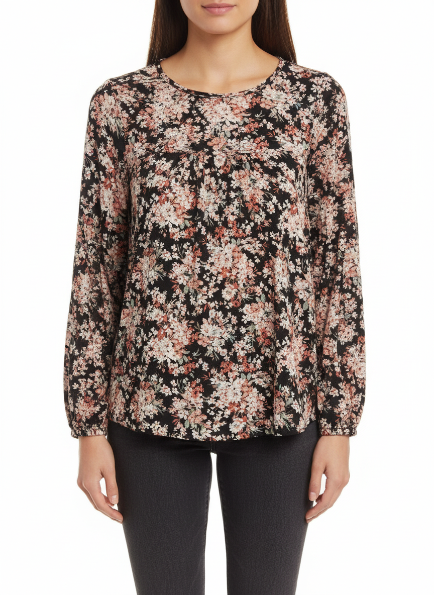 Black Floral Long Sleeve Floral Top