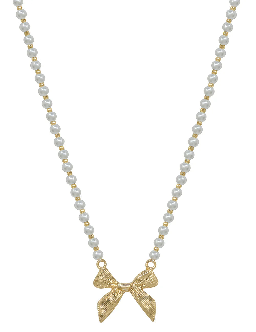 Pearl Beaded Chain Necklace with Gold Bow