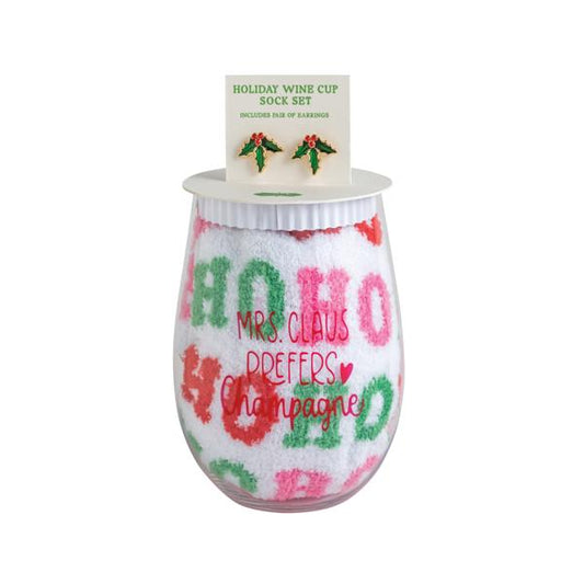 Holiday Wine Glass, Earring, & Sock Set
