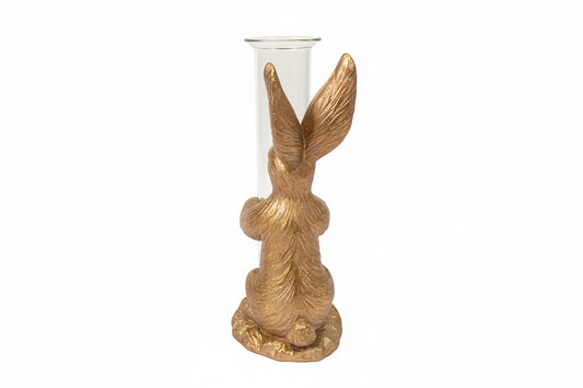 Gold Rabbit with Glass Vase