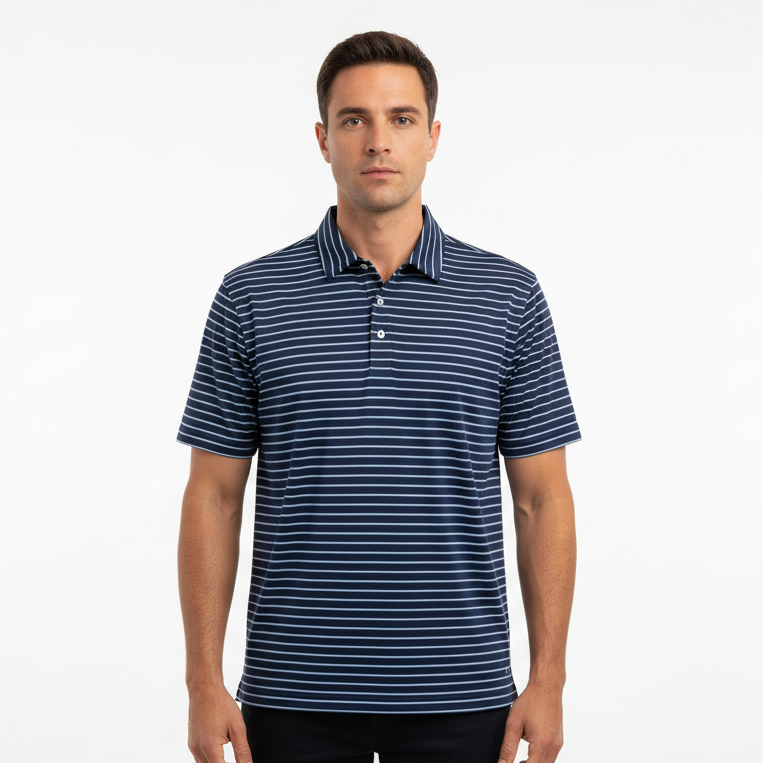 Navy Blue Striped Men's Polo, available in S-XXL.