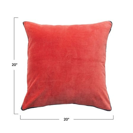 20” Square Cotton Velvet Pillow with contrasting gusset in rich red. Available in 20” size.