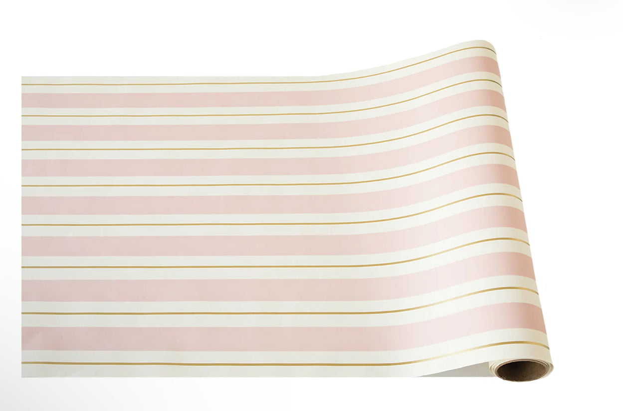 Green Awning Stripe Runner with bold green/white stripes and thin gold lines; paper; available in 16"x120".