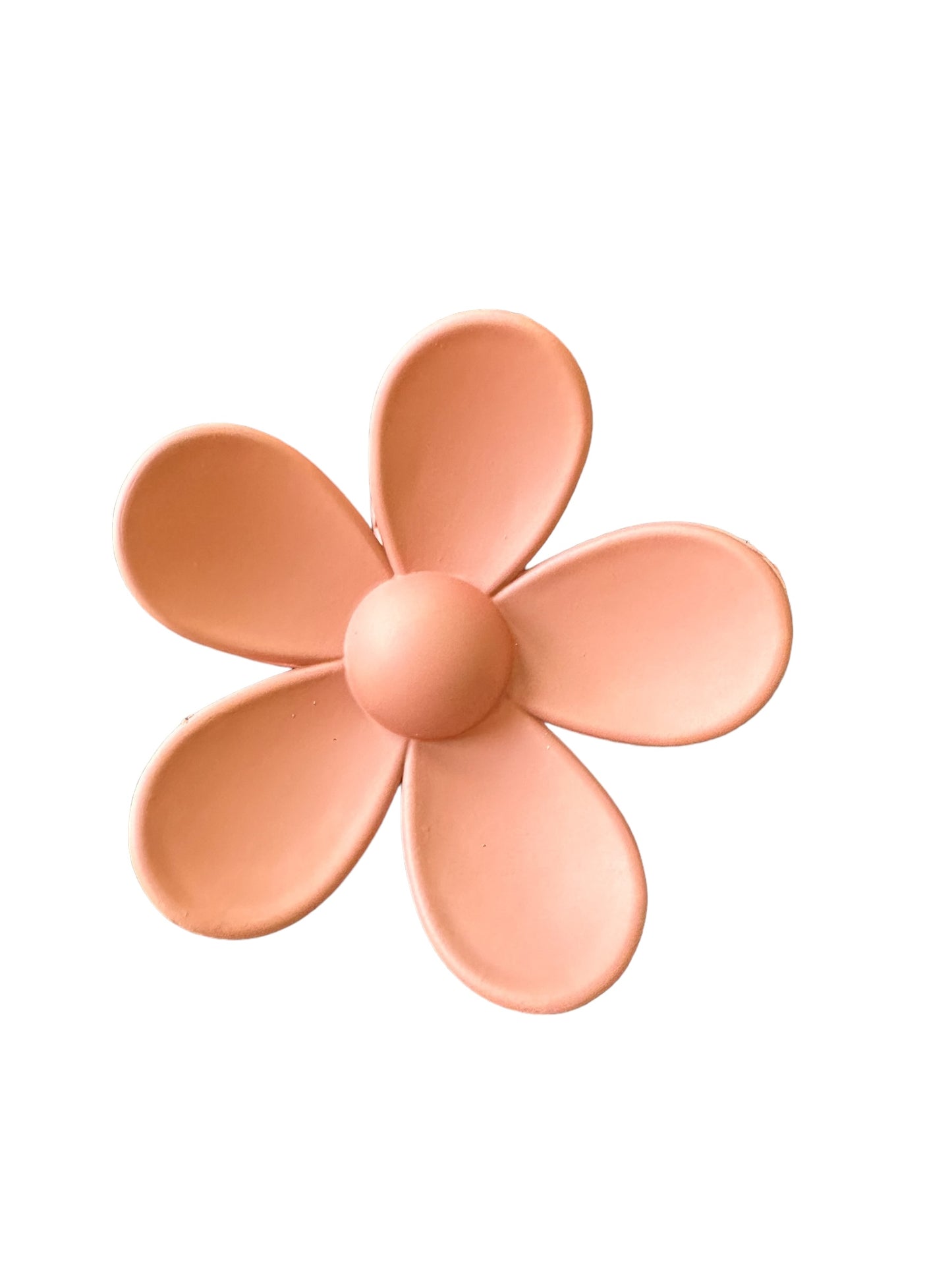 Peach-colored, five-petal Flower Hair Clip with a circular center. Size: One size fits all.