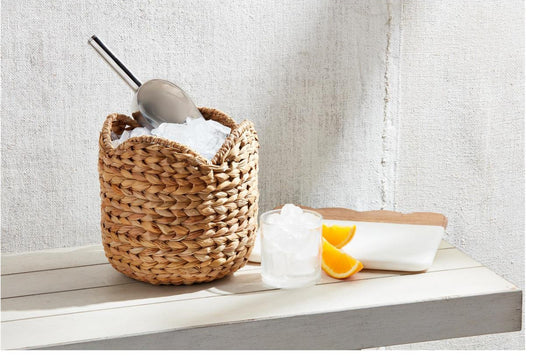 Woven Scallop Ice Bucket Set (8 1/2") with metal scoop.