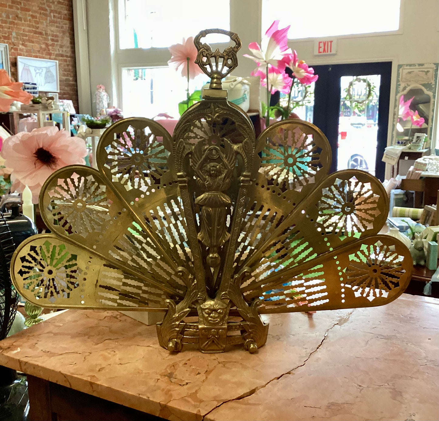 Vintage Brass Petite Fireplace Screen fanned out.