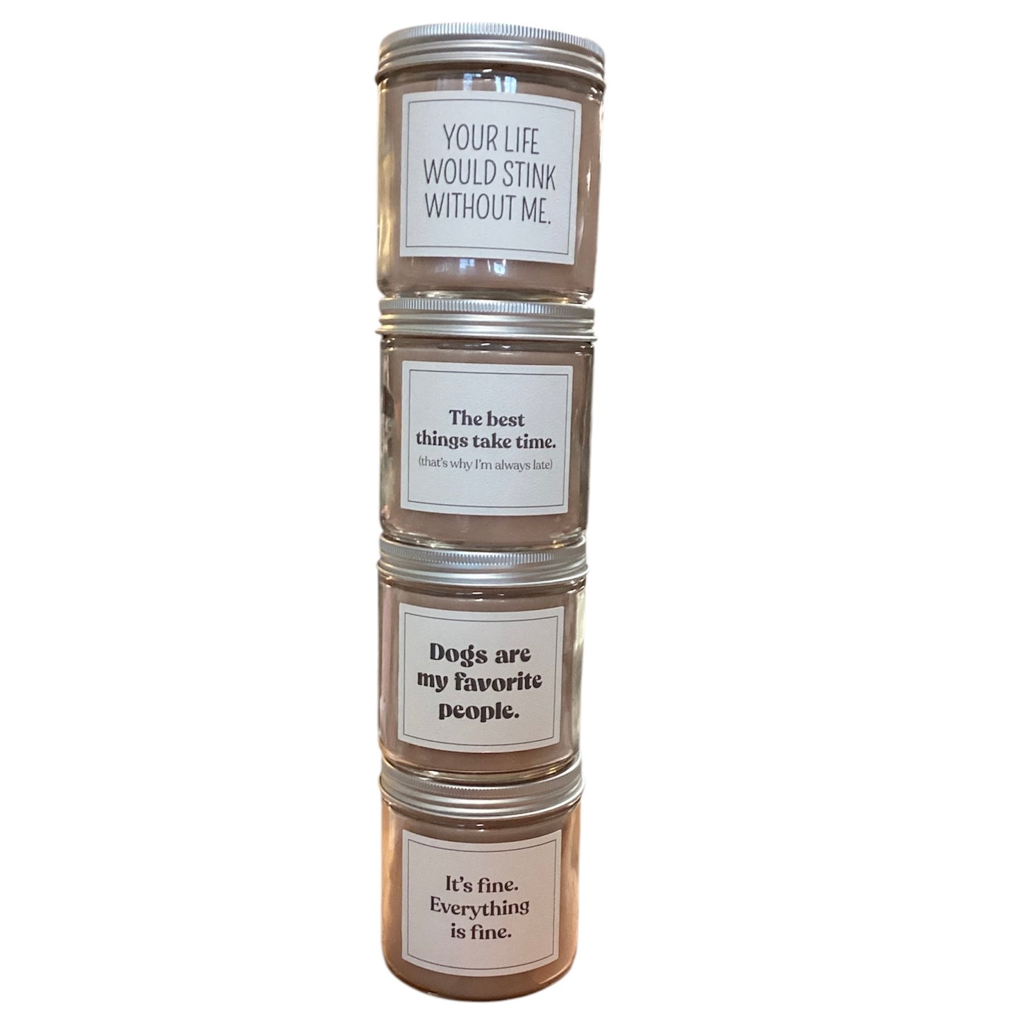 Four Sweet Grace Candle #053 glass jars, white lids, four unique labels. Available in 8oz and 16oz sizes.