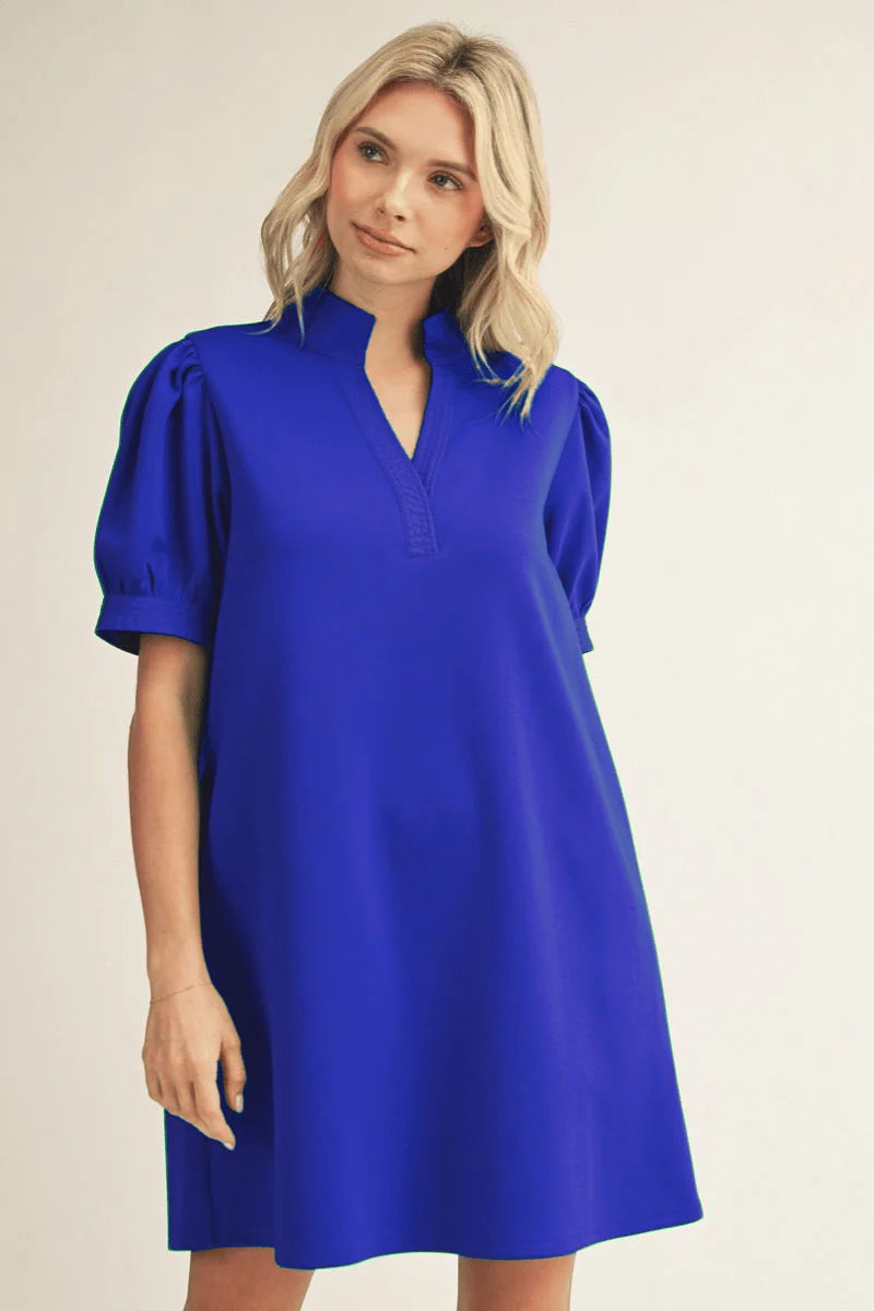 royal blue puff sleeve dress Shift no bleach Every purchase Black Chic Contrast Piped RAYNE-295 Size:38/29