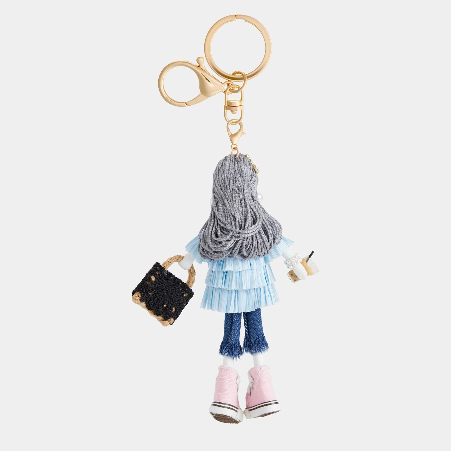 Darling Divas Bag Charm + Key Fob with doll, gold hardware, lobster clasp. Available in one size.