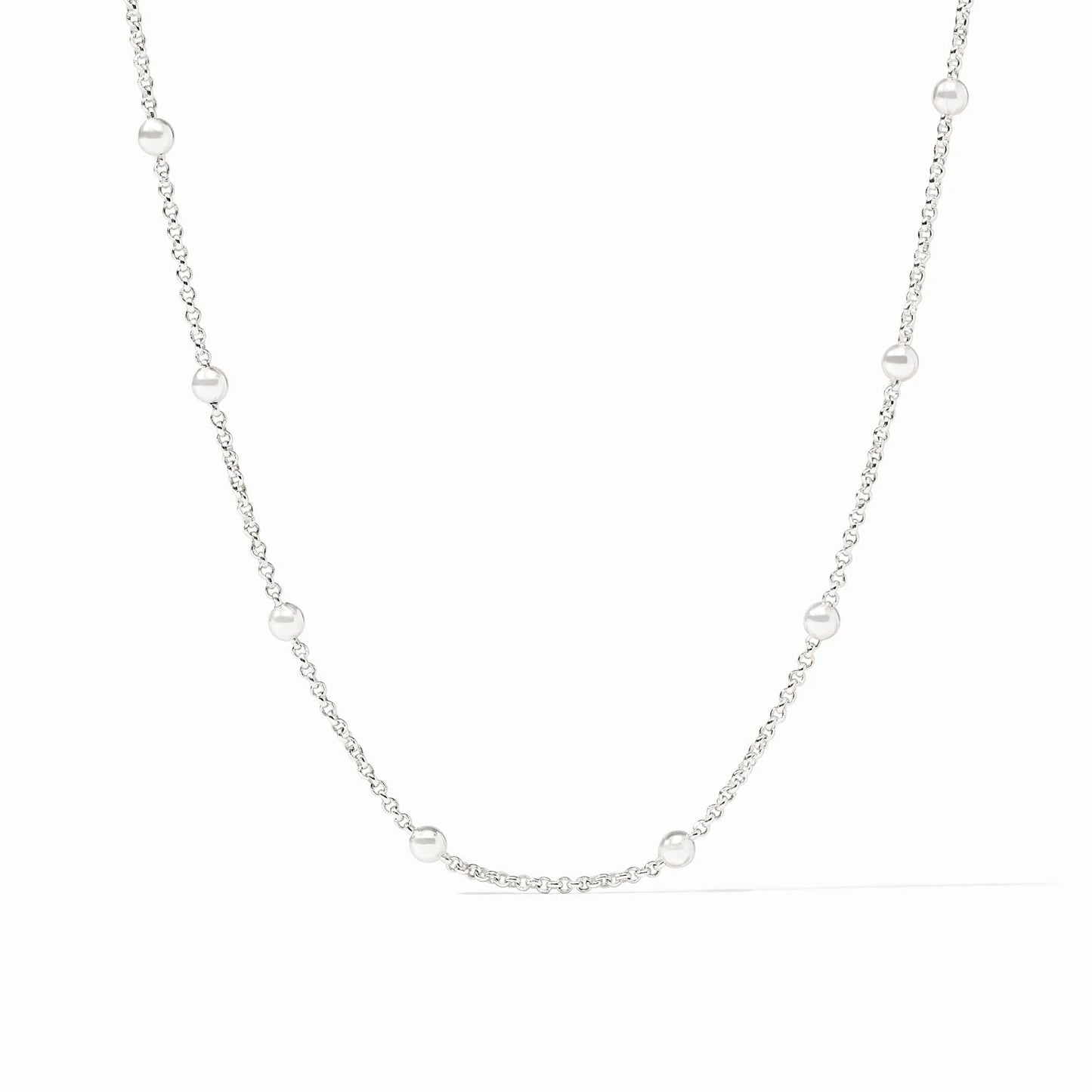 The Solara Delicate Station Necklace 43.5 Silver with small, evenly spaced silver beads; available in 43.5 cm length.