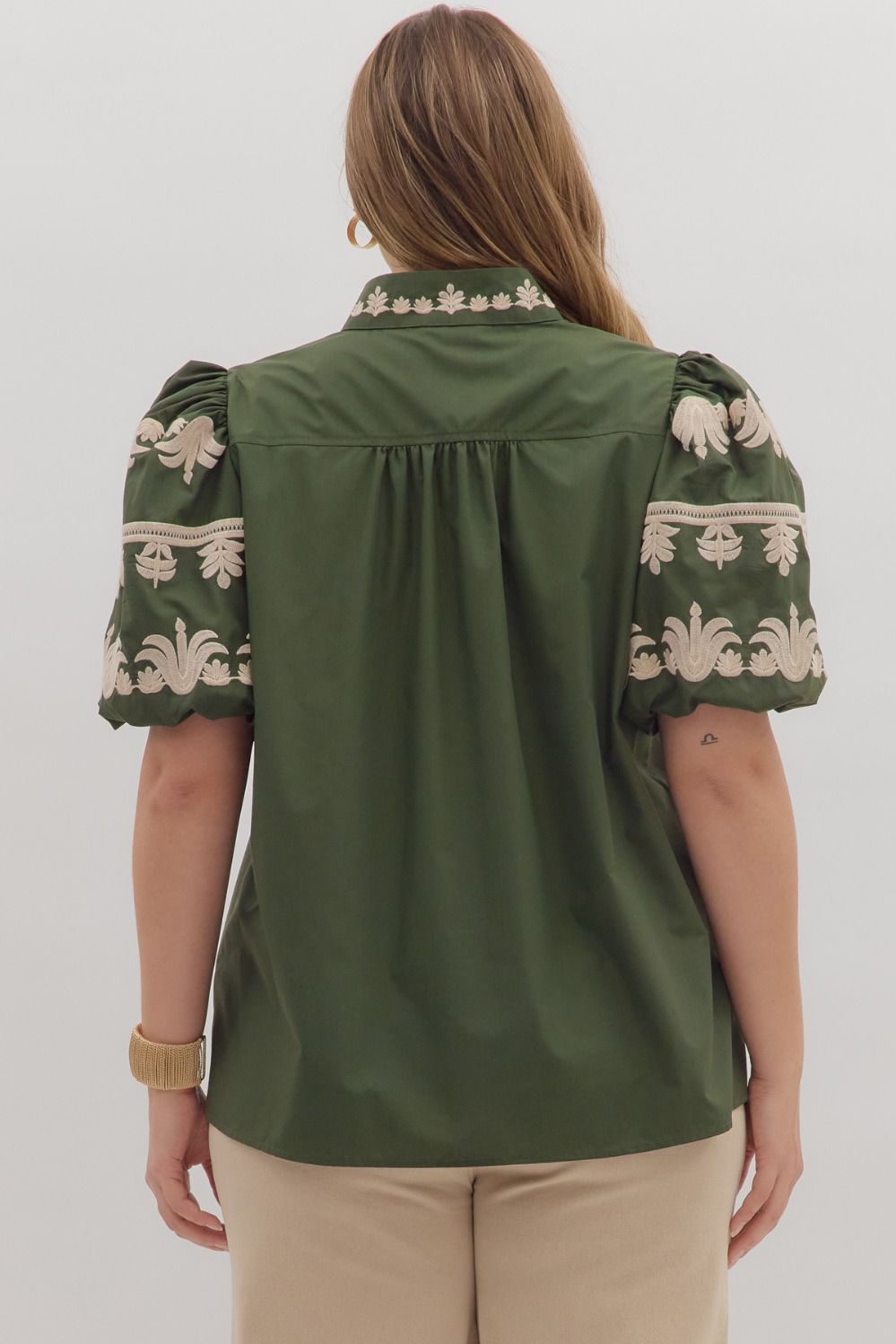Olive Embroidered Top