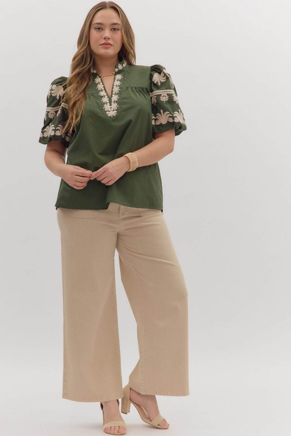 Olive Embroidered Top