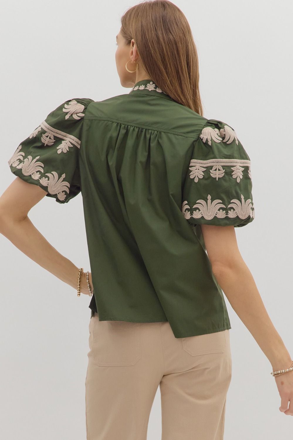 Olive Embroidered Top