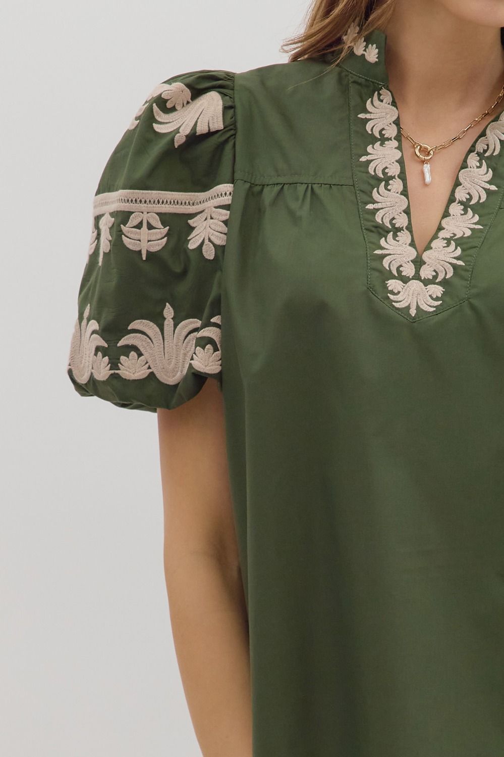 Olive Embroidered Top