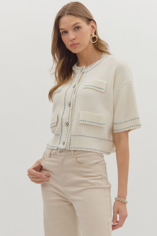 Milly Sky Blue Trim Cardigan