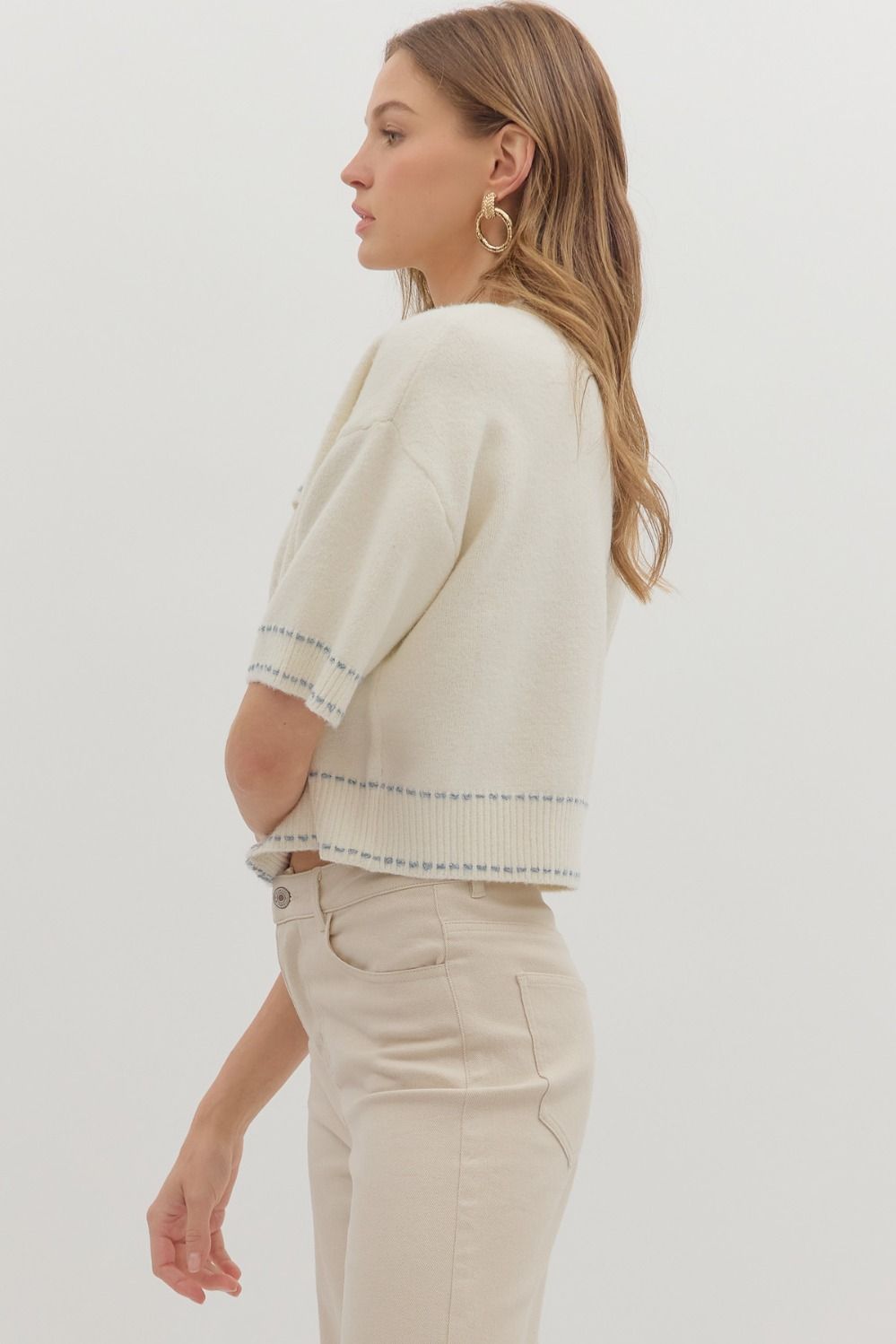 Milly Sky Blue Trim Cardigan