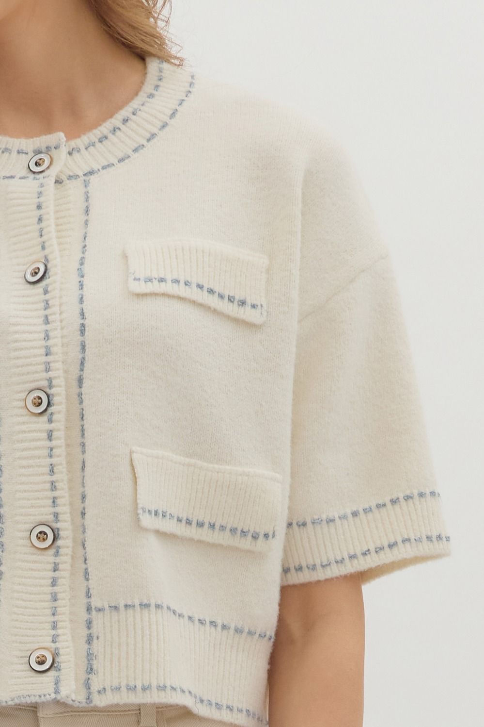 Milly Sky Blue Trim Cardigan