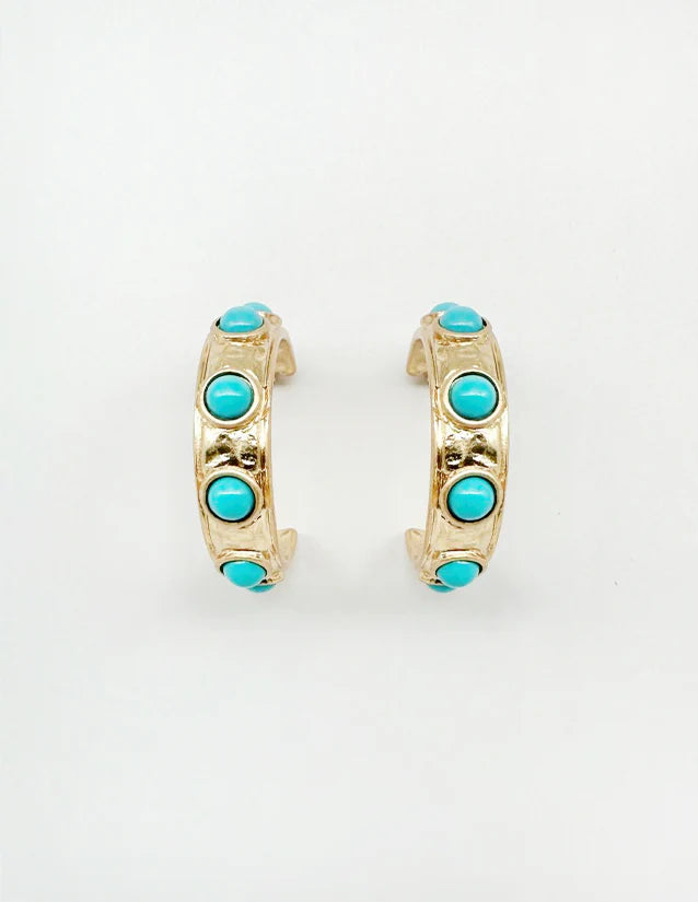 Turquoise Gold Hoop Studded Earring