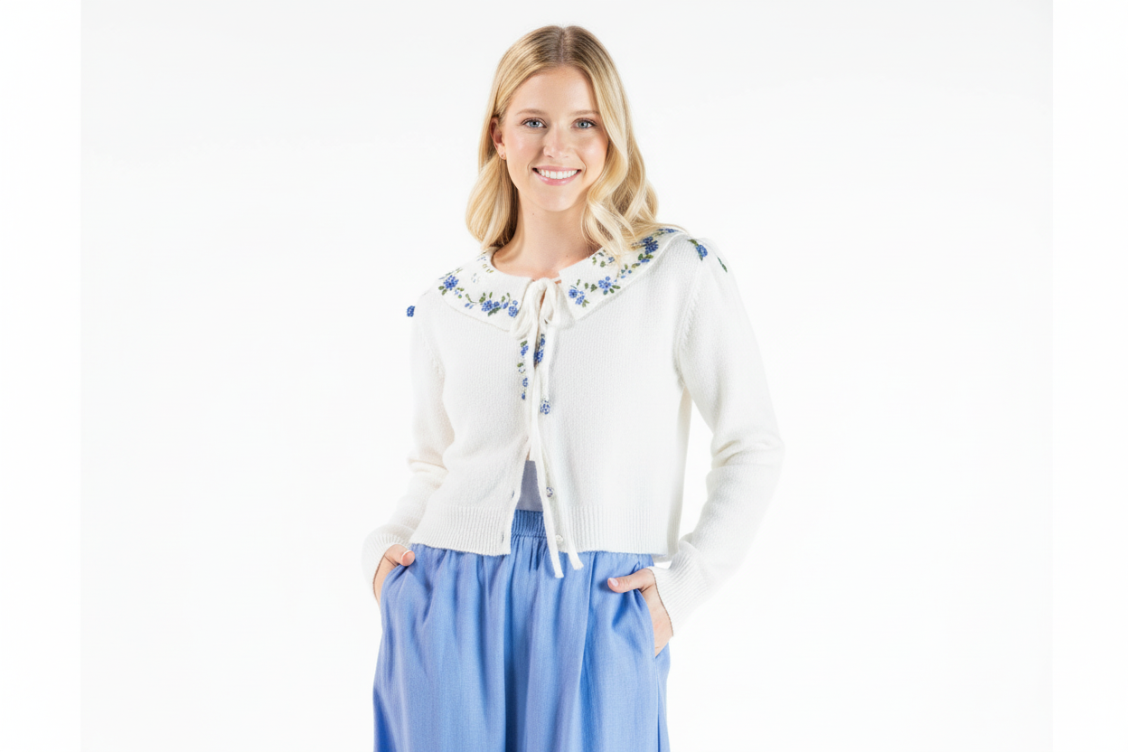 White Flowered Cardigan