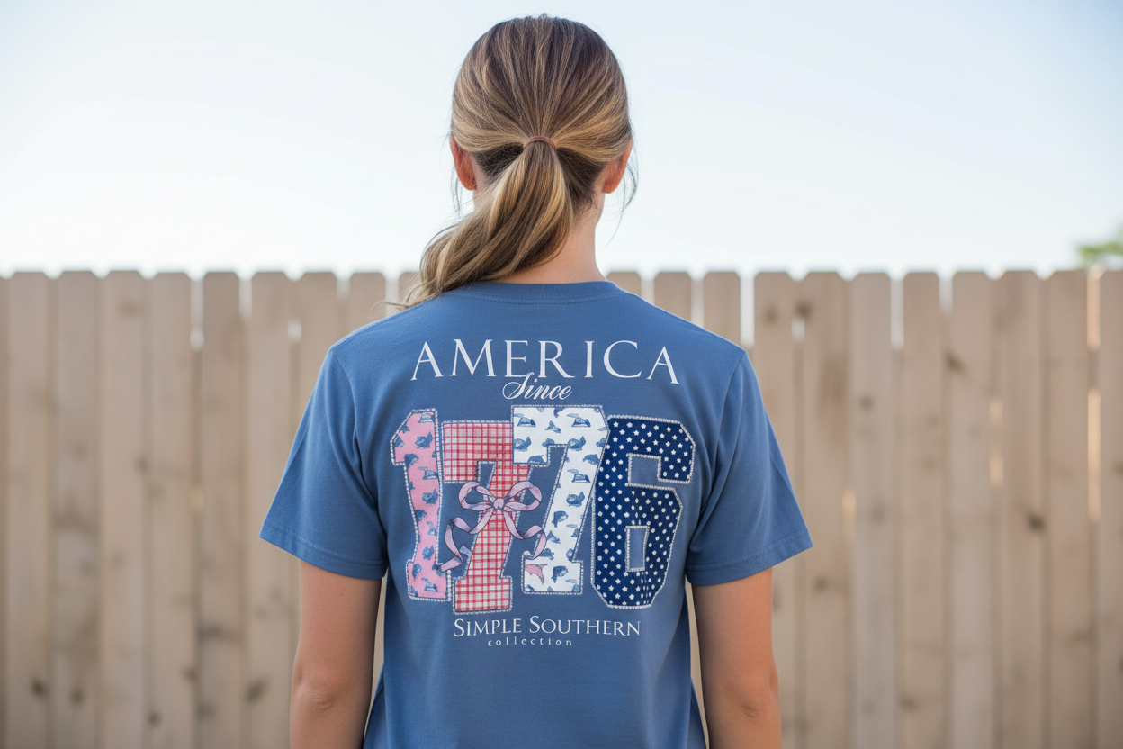America Since 1776 T-Shirt from Simply Southern; patriotic design and "Simple Southern Collection" on back. Sizes: S-XXL.