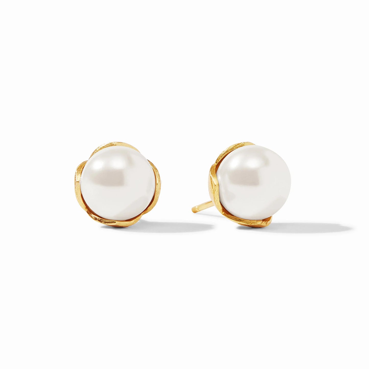 Penelope Pearl Stud earrings with large round white pearls, available in multiple sizes.