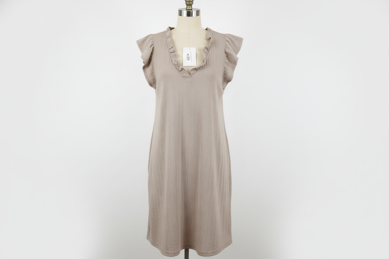 Tan Ruffled Collar Dress | P.S Kate