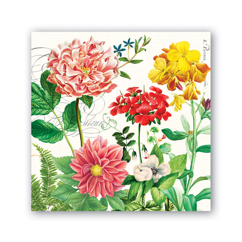 Poppies & Posies Cocktail Napkins with colorful floral print; available in 5"x5" size.