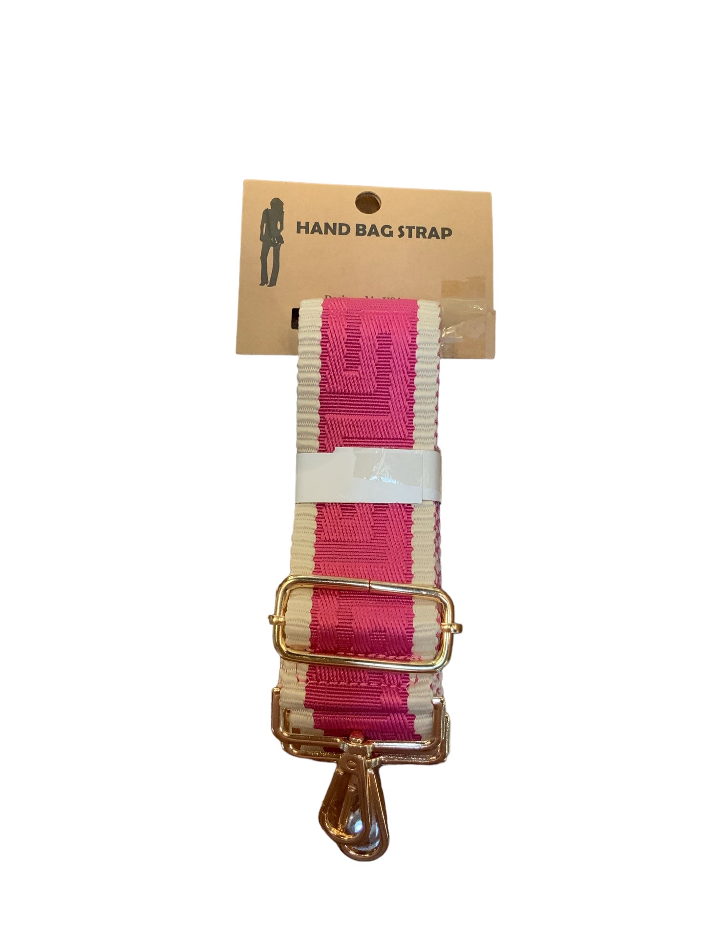 Pink and beige striped handbag strap with gold-tone hardware. Available sizes: small, medium, large.