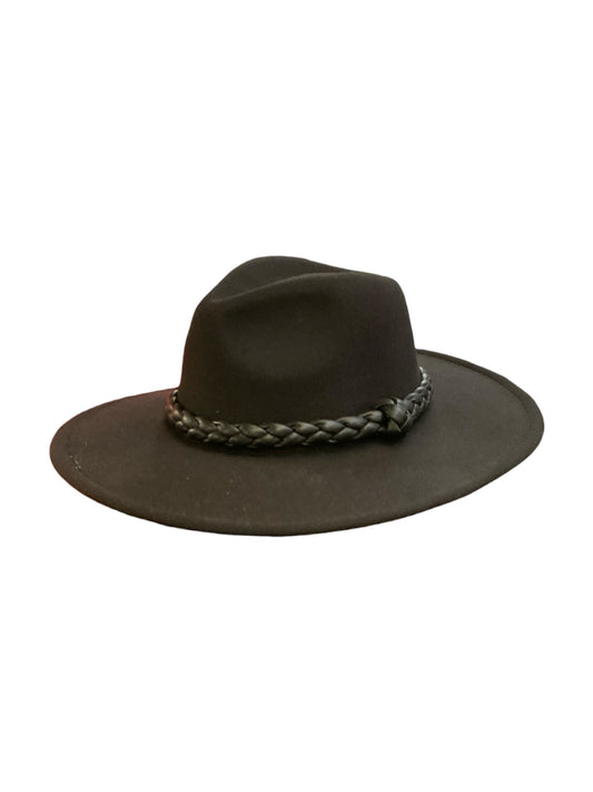 Lightweight black braided straw fedora with wide brim, creased crown, and band. Available in S, M, L.