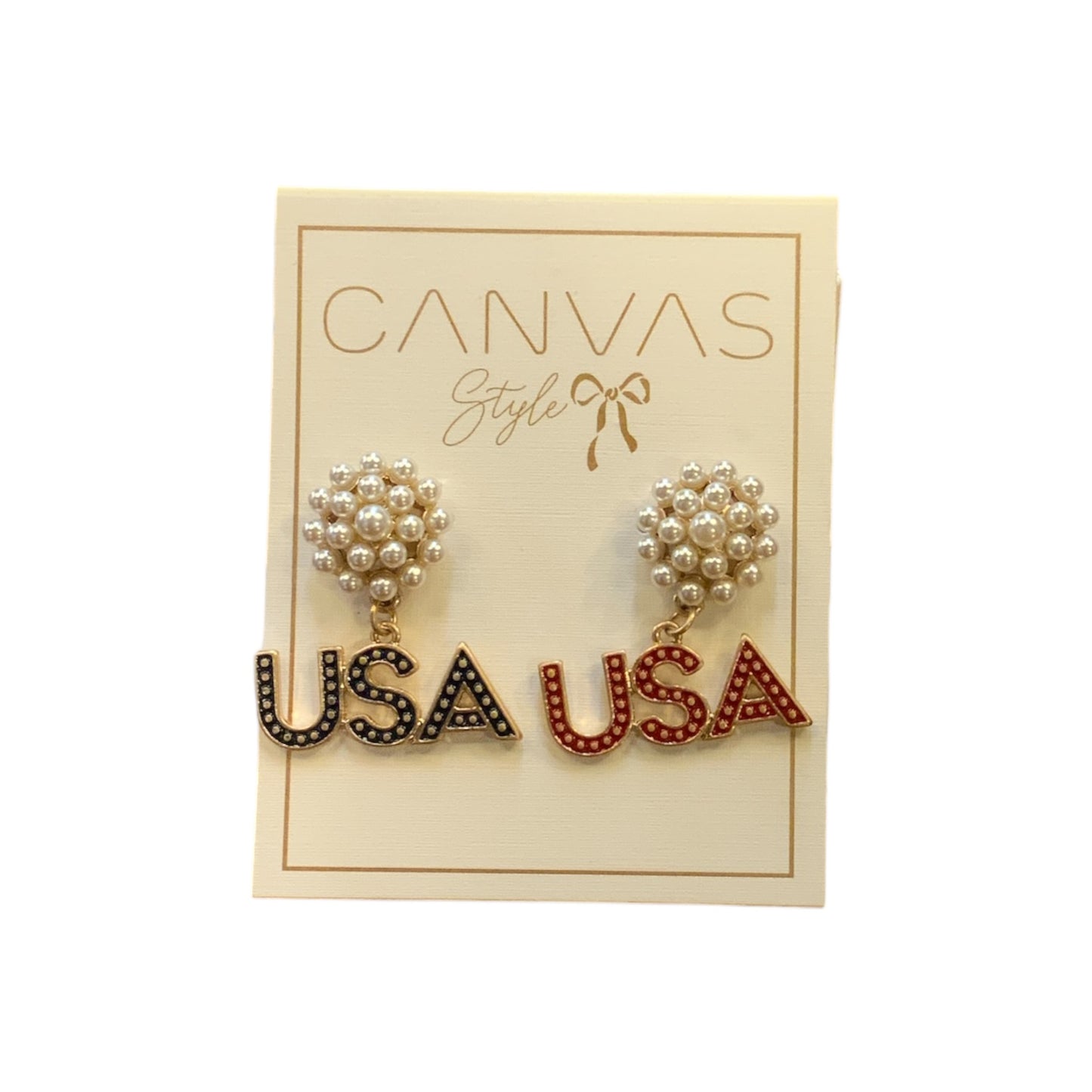 Pearl Antiqued Gold USA Drop Earrings