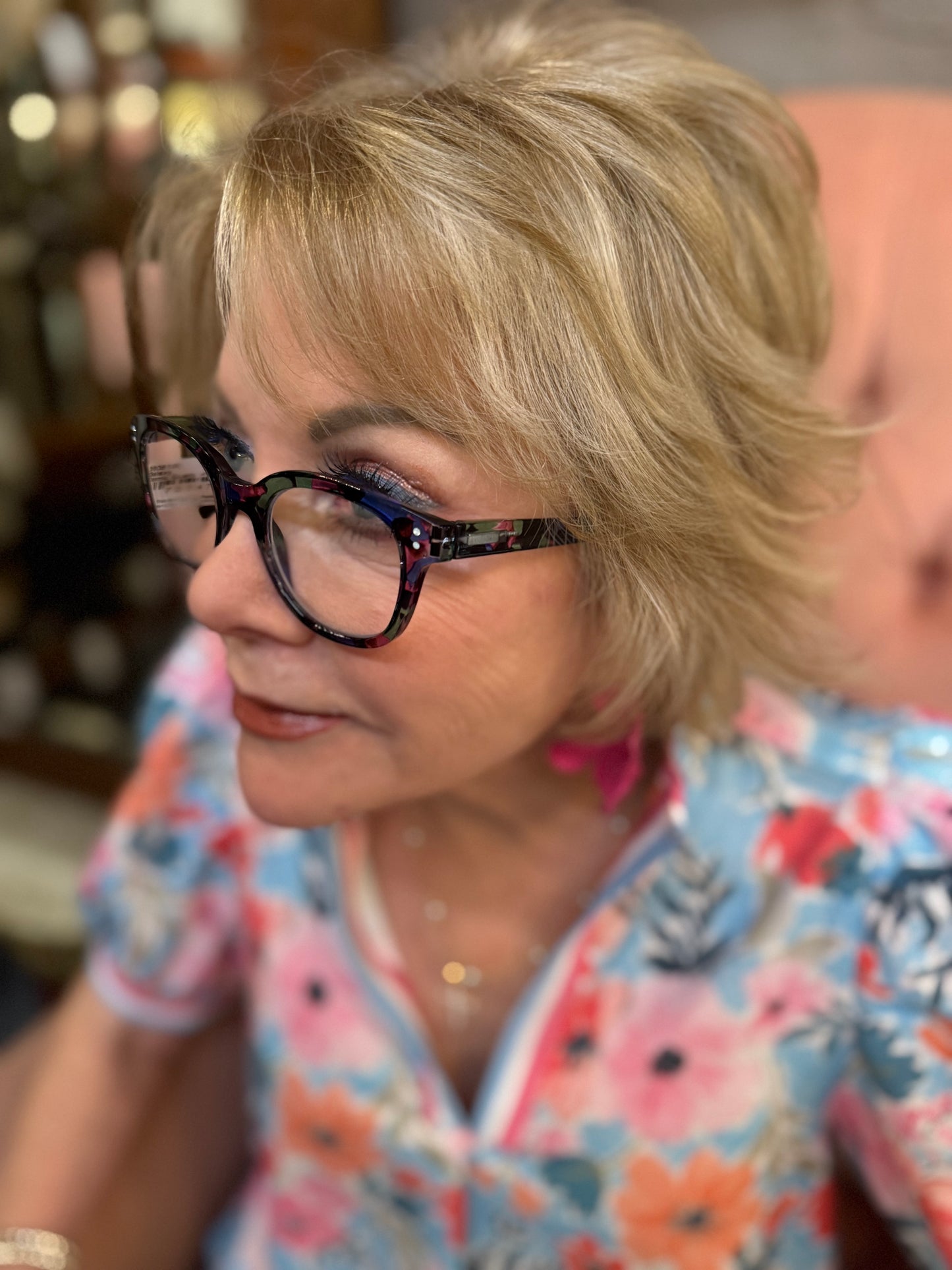 Peepers Galaxy blue light glasses shown; available in multiple sizes. Simple, modern frame design highlighted.