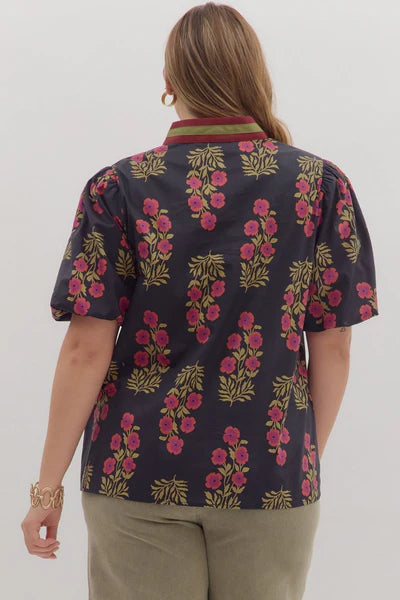Floral Print Bubble Sleeve Top