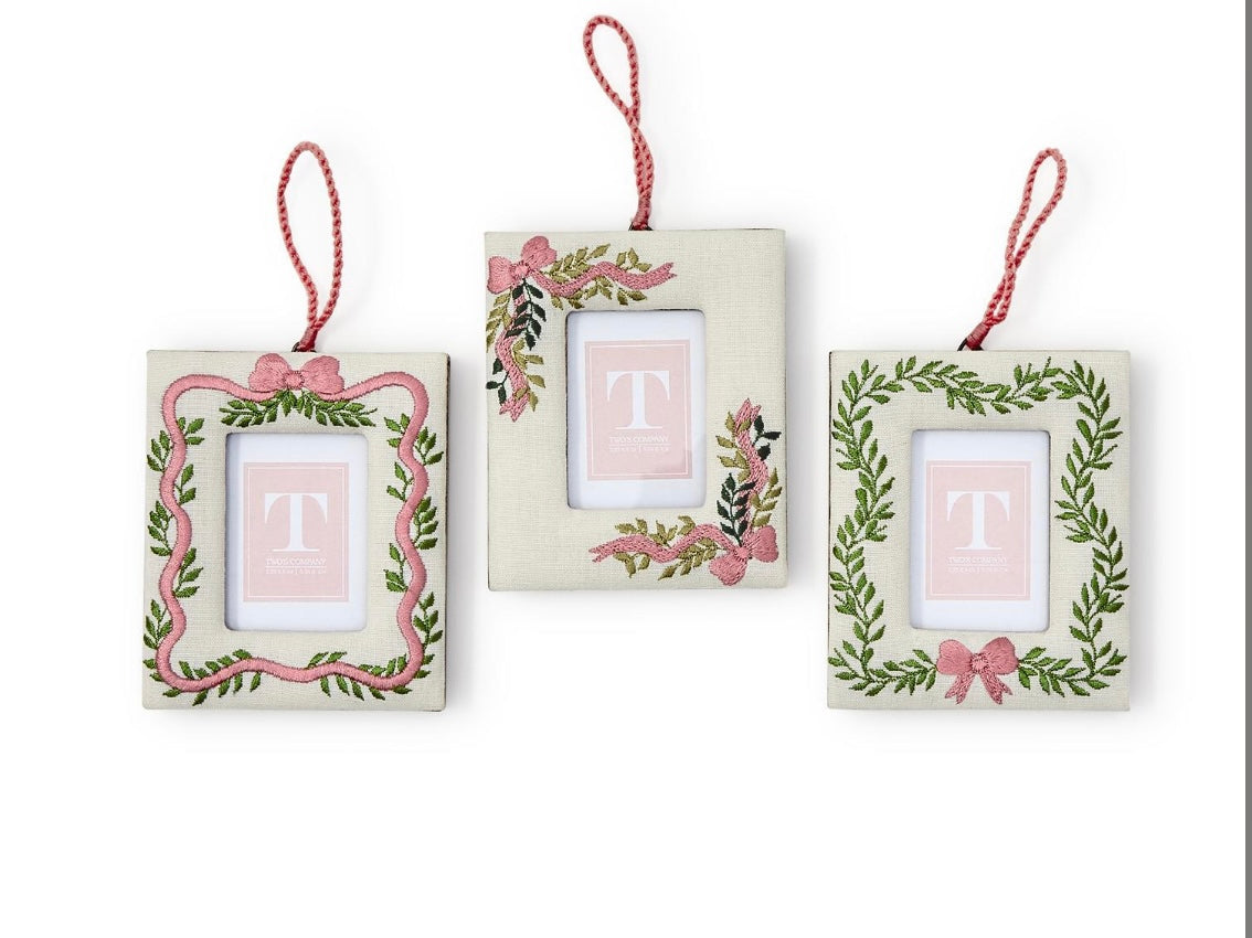Holiday Embroidered Memory Photo Frame Ornament