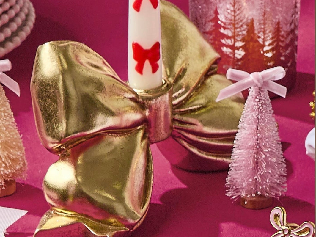 Gold Bow Taper Candle Holder
