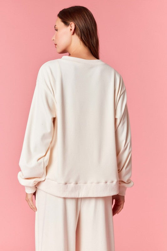 Twist Bow Cord Detail Crewneck Sweatshirt