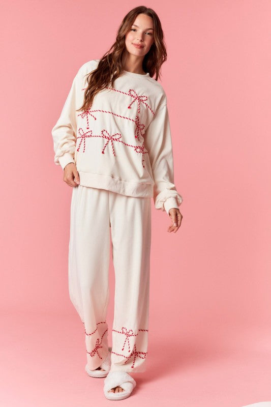 Twist Bow Cord Detail Crewneck Sweatshirt
